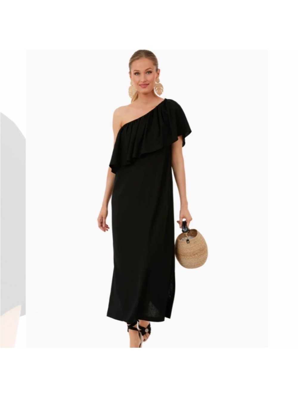 Tuckernuck Pomander Place Florencia One-Shoulder Black Ruffle Maxi Dress Large